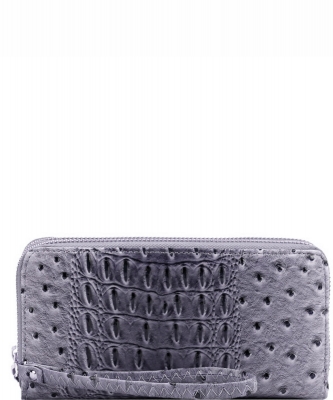 Ostrich Print Embossed Zip-Around Wallet OS0012 DGRAY